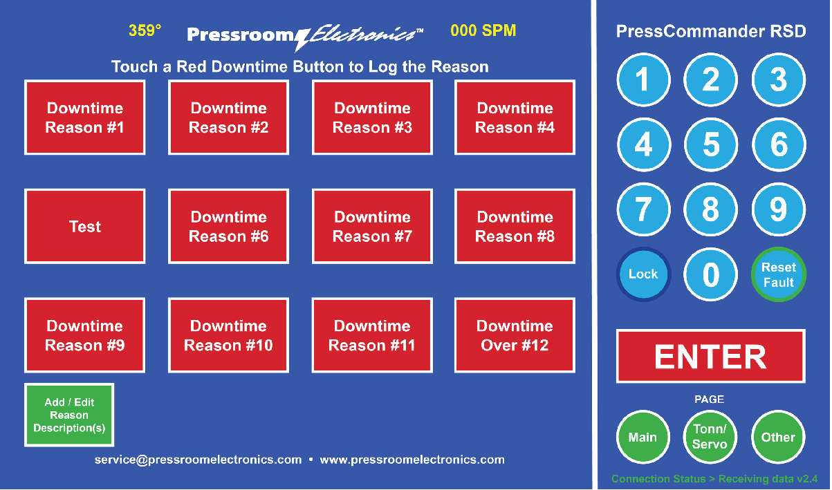 Downtime Reason Screen