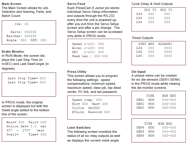 PressCam 8 Junior Display Screens